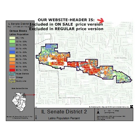 M51-IL Senate District 2, Latino Population Percentages, by Census Blocks, Census 2010