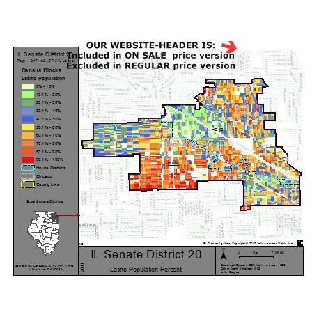 M51-IL Senate District 20, Latino Population Percentages, by Census Blocks, Census 2010