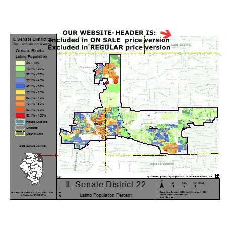 M51-IL Senate District 22, Latino Population Percentages, by Census Blocks, Census 2010