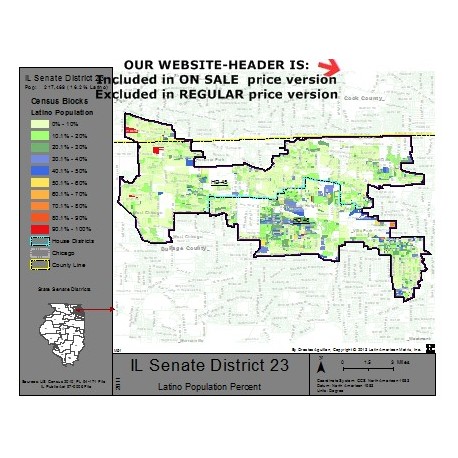 M51-IL Senate District 23, Latino Population Percentages, by Census Blocks, Census 2010