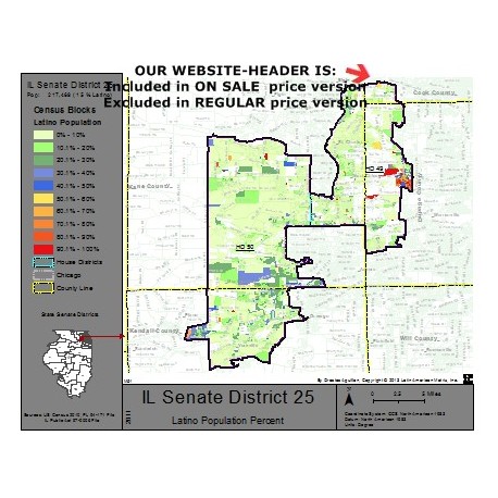 M51-IL Senate District 25, Latino Population Percentages, by Census Blocks, Census 2010