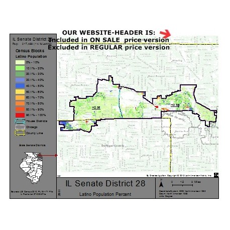 M51-IL Senate District 28, Latino Population Percentages, by Census Blocks, Census 2010