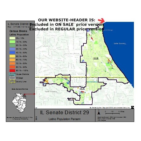 M51-IL Senate District 29, Latino Population Percentages, by Census Blocks, Census 2010