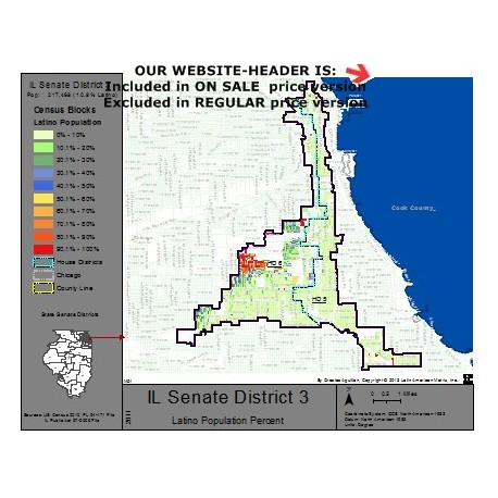 M51-IL Senate District 3, Latino Population Percentages, by Census Blocks, Census 2010