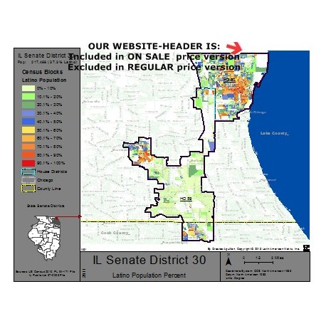 M51-IL Senate District 30, Latino Population Percentages, by Census Blocks, Census 2010