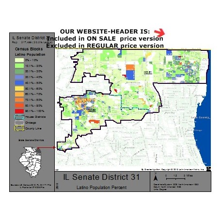 M51-IL Senate District 31, Latino Population Percentages, by Census Blocks, Census 2010