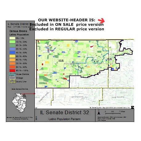 M51-IL Senate District 32, Latino Population Percentages, by Census Blocks, Census 2010