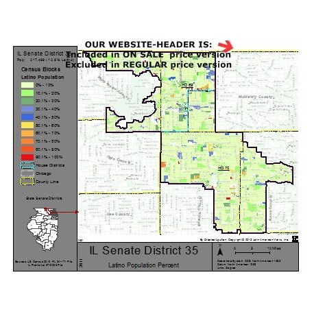 M51-IL Senate District 35, Latino Population Percentages, by Census Blocks, Census 2010