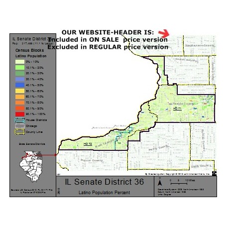 M51-IL Senate District 36, Latino Population Percentages, by Census Blocks, Census 2010