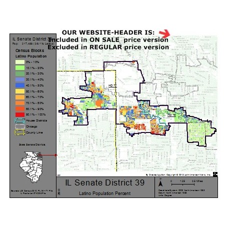 M51-IL Senate District 39, Latino Population Percentages, by Census Blocks, Census 2010