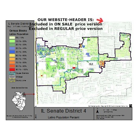 M51-IL Senate District 4, Latino Population Percentages, by Census Blocks, Census 2010