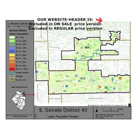 M51-IL Senate District 40, Latino Population Percentages, by Census Blocks, Census 2010