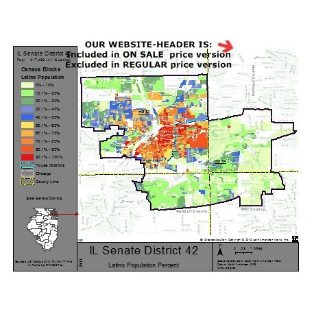 M51-IL Senate District 42, Latino Population Percentages, by Census Blocks, Census 2010