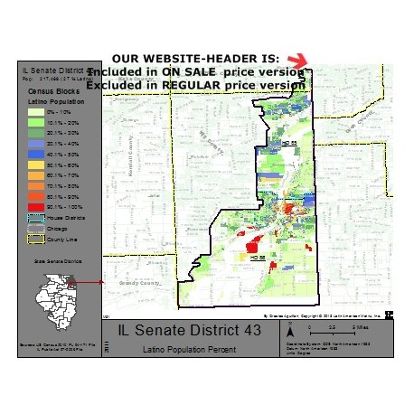 M51-IL Senate District 43, Latino Population Percentages, by Census Blocks, Census 2010