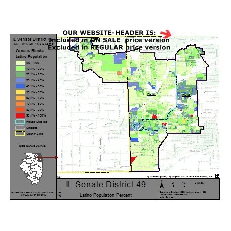 M51-IL Senate District 49, Latino Population Percentages, by Census Blocks, Census 2010