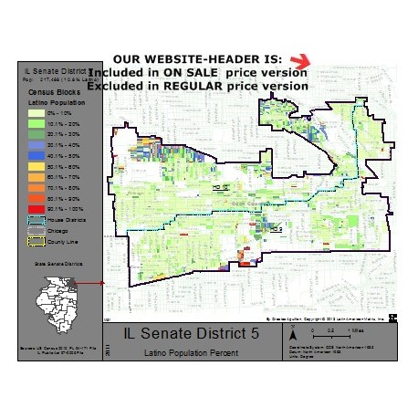 M51-IL Senate District 5, Latino Population Percentages, by Census Blocks, Census 2010