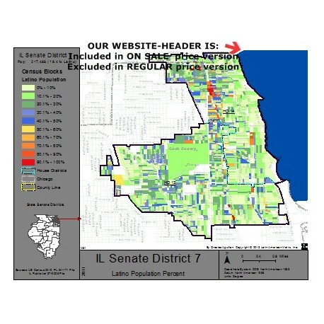 M51-IL Senate District 7, Latino Population Percentages, by Census Blocks, Census 2010