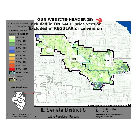 M51-IL Senate District 8, Latino Population Percentages, by Census Blocks, Census 2010