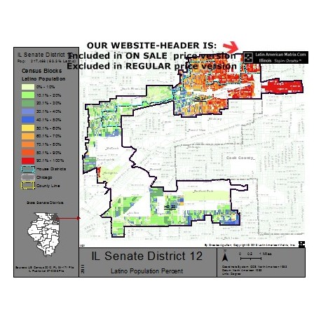 M52-IL Senate District 12, Latino Population Percentages, by Census Blocks, Census 2010