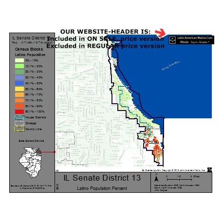 M52-IL Senate District 13, Latino Population Percentages, by Census Blocks, Census 2010