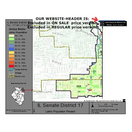 M52-IL Senate District 17, Latino Population Percentages, by Census Blocks, Census 2010