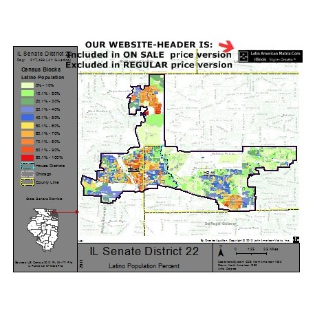 M52-IL Senate District 22, Latino Population Percentages, by Census Blocks, Census 2010