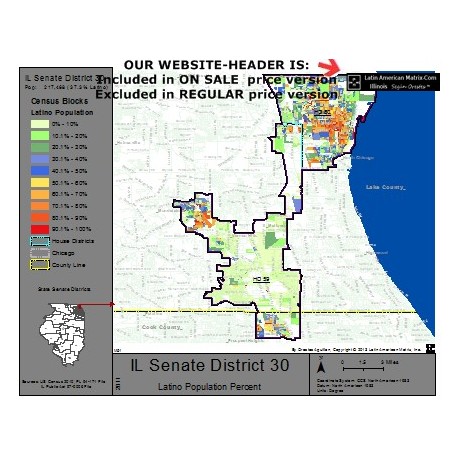 M52-IL Senate District 30, Latino Population Percentages, by Census Blocks, Census 2010