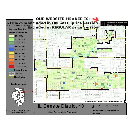 M52-IL Senate District 40, Latino Population Percentages, by Census Blocks, Census 2010