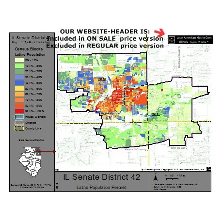 M52-IL Senate District 42, Latino Population Percentages, by Census Blocks, Census 2010