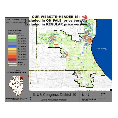 M71-IL US Congress District 10, Latino Population Percentages, by Census Blocks, Census 2010