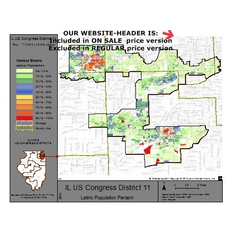 M71-IL US Congress District 11, Latino Population Percentages, by Census Blocks, Census 2010