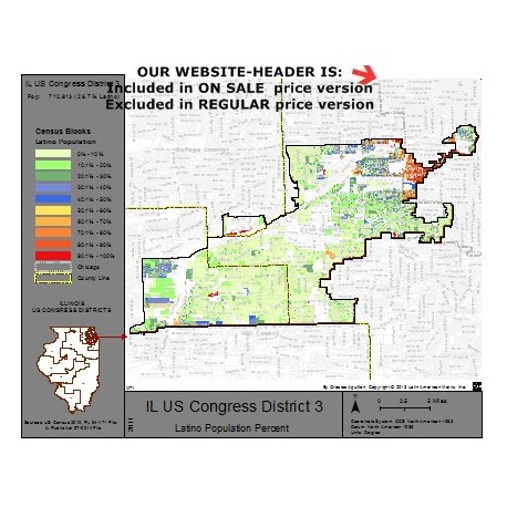 M71-IL US Congress District 3, Latino Population Percentages, by Census Blocks, Census 2010