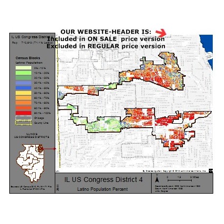 M71-IL US Congress District 4, Latino Population Percentages, by Census Blocks, Census 2010