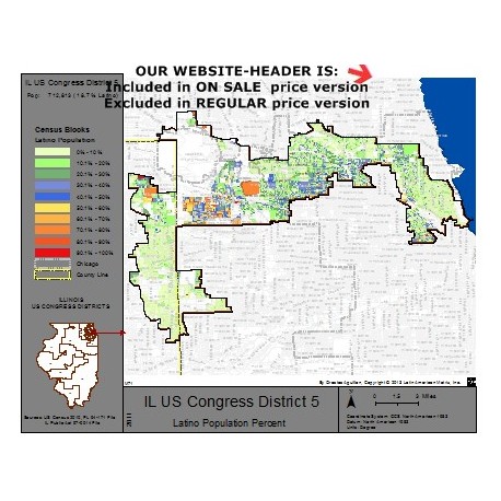 M71-IL US Congress District 5, Latino Population Percentages, by Census Blocks, Census 2010