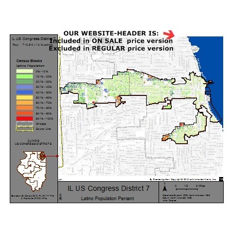 M71-IL US Congress District 7, Latino Population Percentages, by Census Blocks, Census 2010