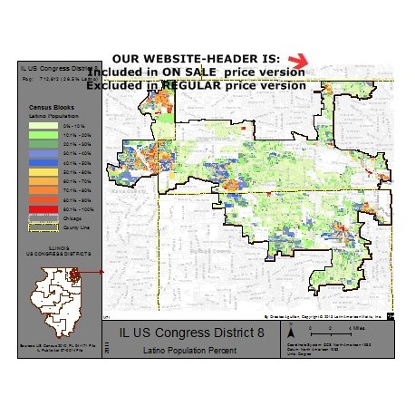 M71-IL US Congress District 8, Latino Population Percentages, by Census Blocks, Census 2010