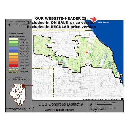 M71-IL US Congress District 9, Latino Population Percentages, by Census Blocks, Census 2010