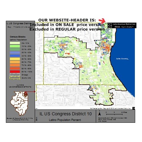 M72-IL US Congress District 10, Latino Population Percentages, by Census Blocks, Census 2010