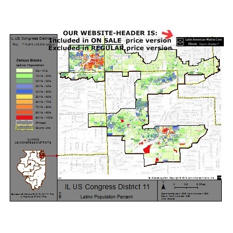 M72-IL US Congress District 11, Latino Population Percentages, by Census Blocks, Census 2010