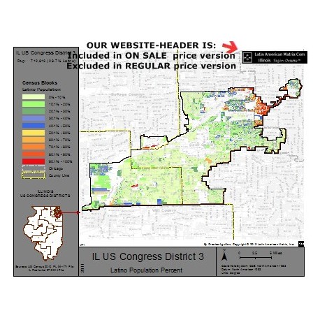 M72-IL US Congress District 3, Latino Population Percentages, by Census Blocks, Census 2010