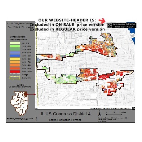 M72-IL US Congress District 4, Latino Population Percentages, by Census Blocks, Census 2010