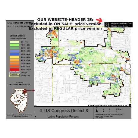 M72-IL US Congress District 8, Latino Population Percentages, by Census Blocks, Census 2010