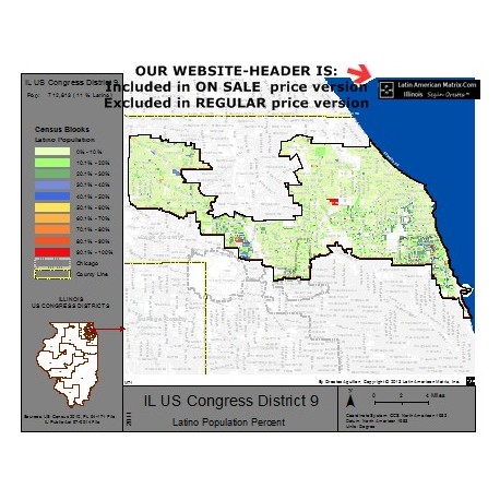 M72-IL US Congress District 9, Latino Population Percentages, by Census Blocks, Census 2010