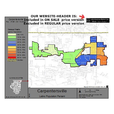 M14-Carpentersville, Latino Population Percentages, by Census Tracts, Census 2010