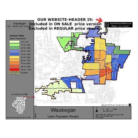 M14-Waukegan, Latino Population Percentages, by Census Tracts, Census 2010